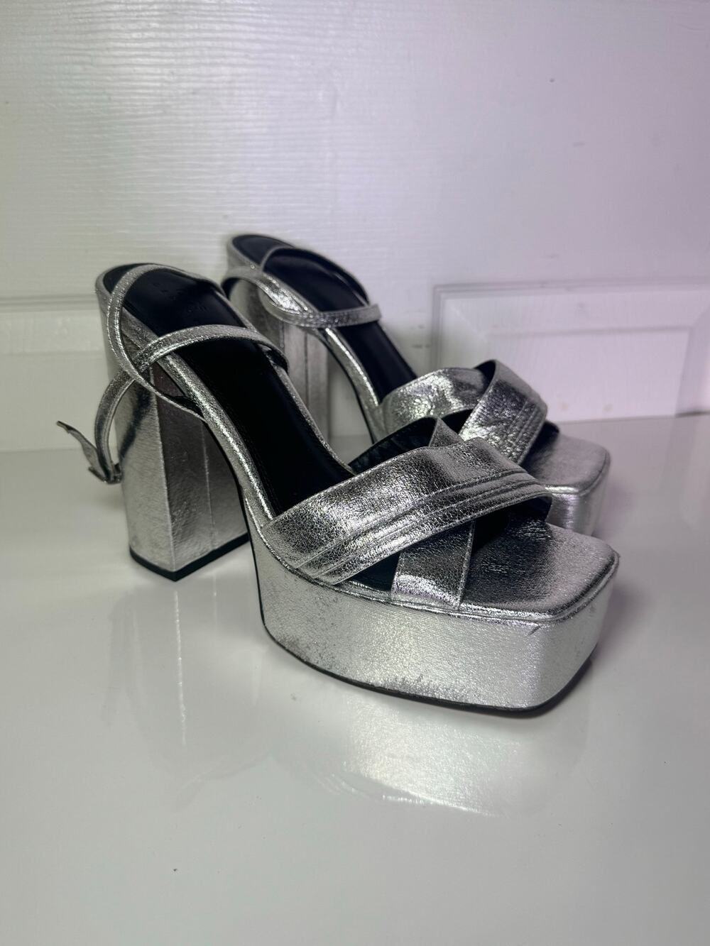ASOS DESIGN Metallic Silver Platform Heels - Size US 11 / EU 42⁠